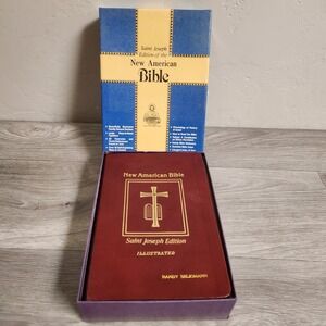 Vintage Saint Joseph New American Bible Red Leather Illustrated Gold Edges Catho